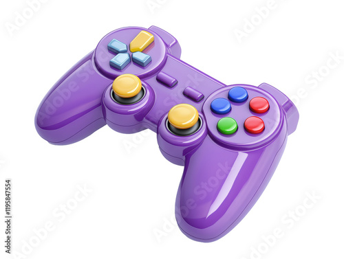 Isolated Purple Game Controller with Colorful Buttons 3D Render