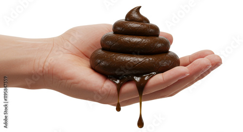 Hand & Fingers holding a piece of poop, turd fecal matter, gross feces, isolate transparent png