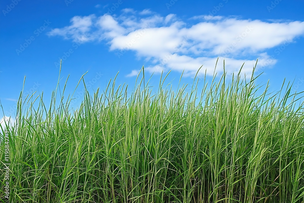 Green Grass Blades Under a Vibrant Blue Sky with Fluffy White Clouds
Green Grass Blades Under a Vibrant Blue Sky with Fluffy White Clouds