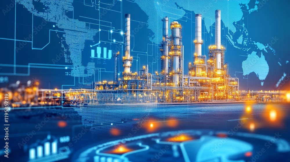 Fototapeta premium business, people, crisis, finances and economics concept - businessman with Oil Graph showing falling oil prices in the market and refinery background.