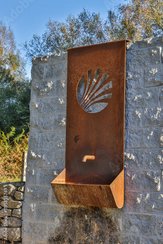 Spain, Galicia. Water fountain along the Camino de Santiago