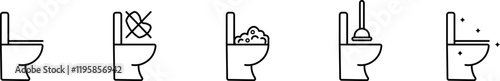 Clean toilet vector line icon. Bathroom, toilet, clean toilet bowl vector icon, side view