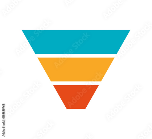Sale marketing funnels set. Business pyramid template with three steps. Funnel diagram 3 steps template. Filter level icon. Infographic cone chart. Vector illustration isolated on white background.