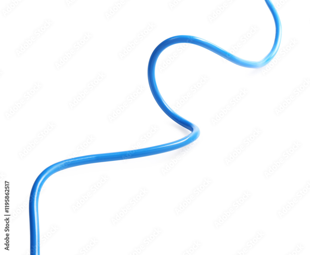 One blue electrical wire isolated on white One blue electrical wire isolated on white