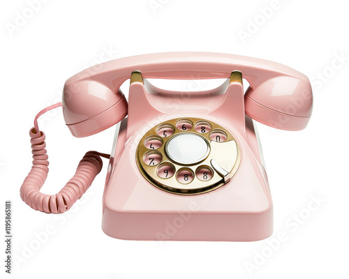 Isolated Pink Vintage Rotary Phone with Gold Details