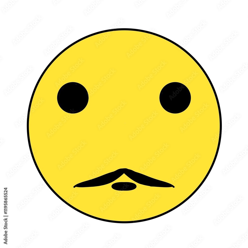 Fototapeta premium Yellow round smiley with black mustache showing calm.