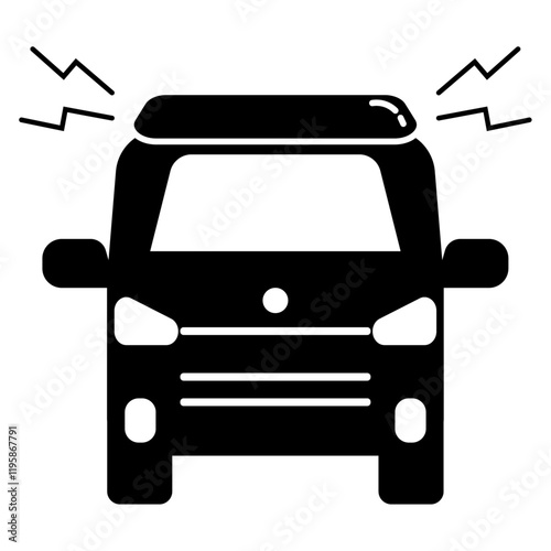 サイレンを鳴らす救急車の正面図　シルエットイラスト