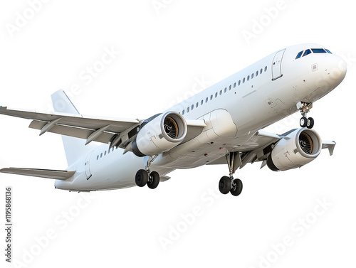 Isolated White Airplane Taking Off