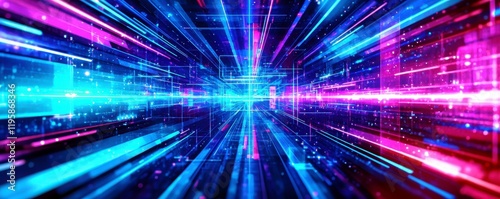 Vibrant Abstract Digital Background with Colorful Light Trails in Blue, Pink, and Purple for Technology and Science Concepts