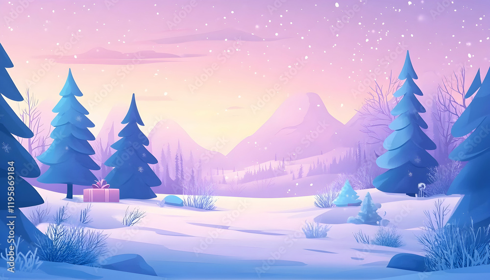 Naklejka premium Illustration of a winter Christmas scene landscape for a banner or wallpaper