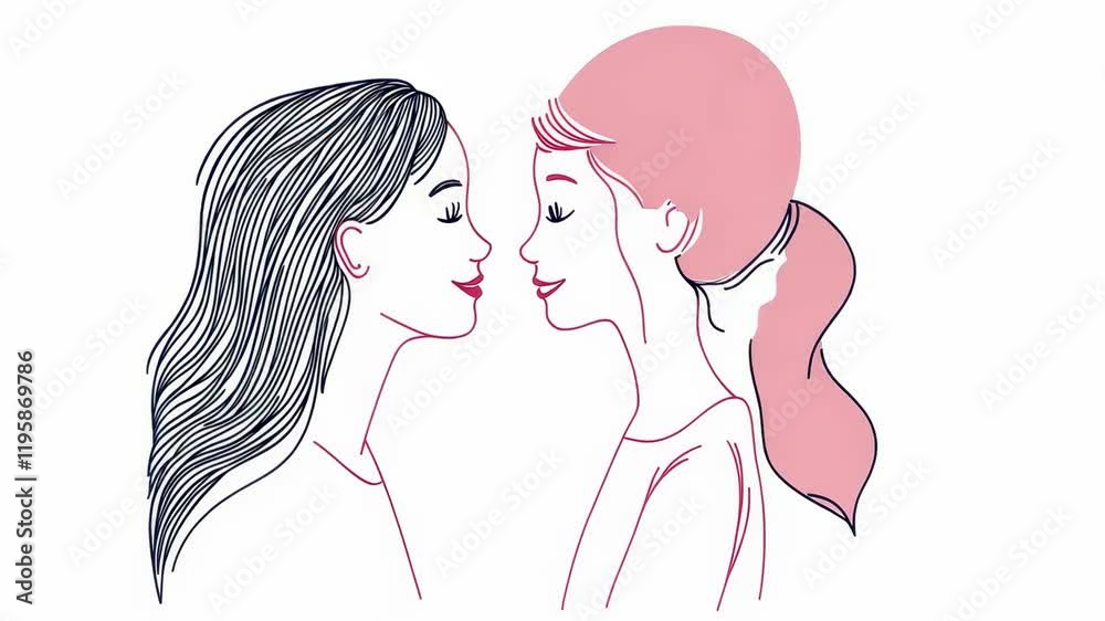 Illustrated side profile of smiling mother and daughter celebrating love and togetherness on mother's day concept Illustrated side profile of smiling mother and daughter celebrating love and togetherness on mother's day concept