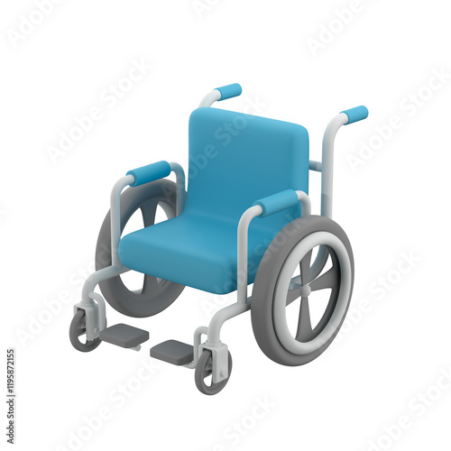 Medical wheelchair with blue seat over white background, 3d illustration