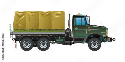 Troop truck medium carrier Semi truck military vehicle 3D vector illustration