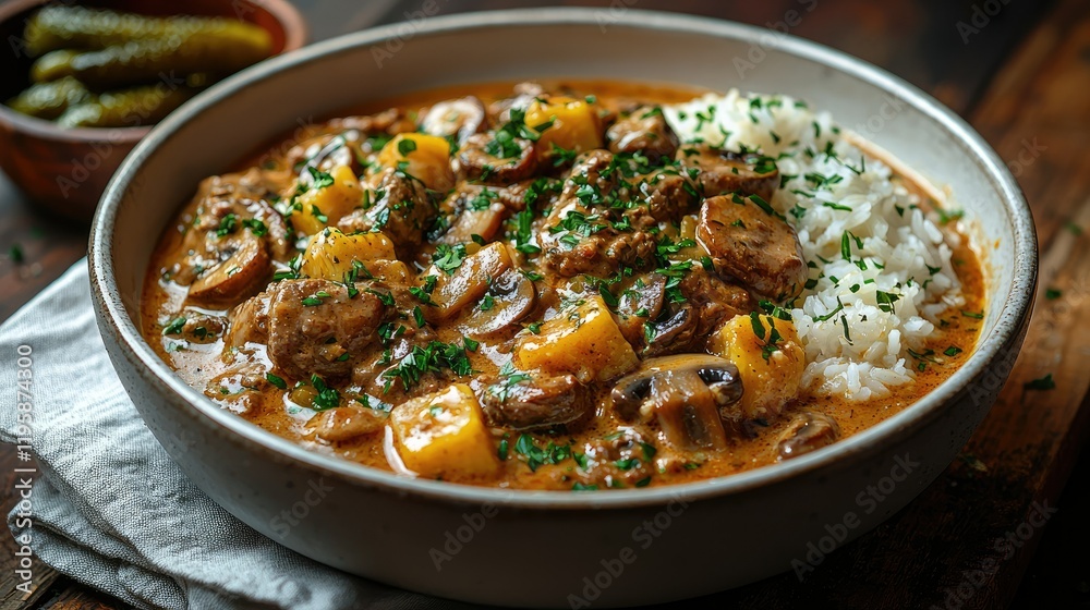 Creamy Beef Stew with Mushrooms and Rice Creamy Beef Stew with Mushrooms and Rice