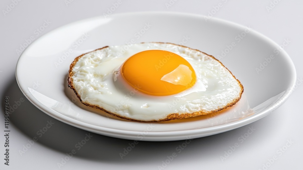A perfectly fried egg with a golden yolk sits on a white plate, showcasing its sunny-side-up style. The image is sharp, cinematic, and highly detailed. A perfectly fried egg with a golden yolk sits on a white plate, showcasing its sunny-side-up style. The image is sharp, cinematic, and highly detailed.