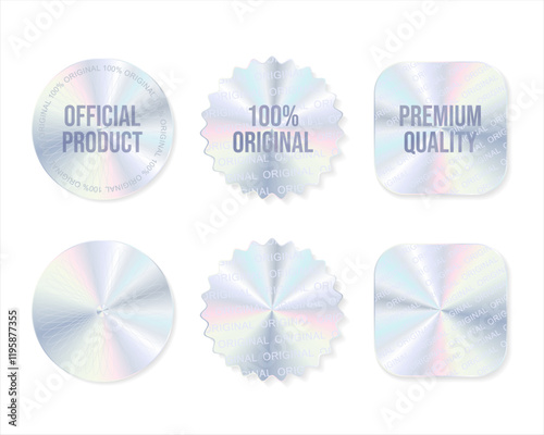 Hologram stickers or labels with holographic texture original product isolated on white background 