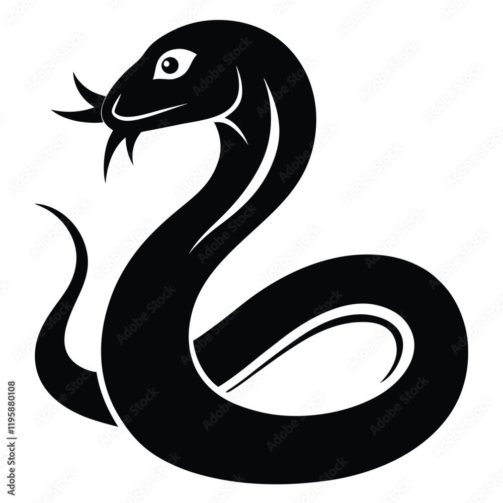 Obraz premium snake icon, snake vector silhouette, curved snake animal design illustration, black reptile graphic symbol, dangerous wild snake outline logo 