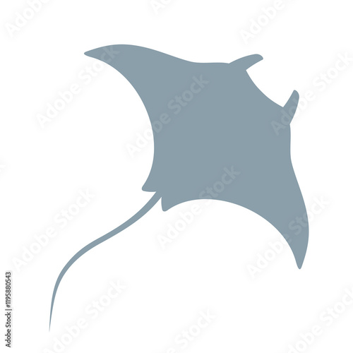 Stingray icon. Sea fish with a poisonous spine. Silhouette of a flat fish with a tail.