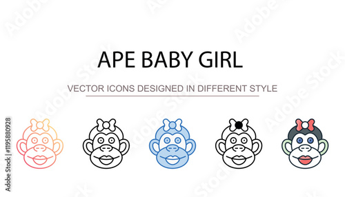 Ape Baby Girl icon design with white background stock illustration