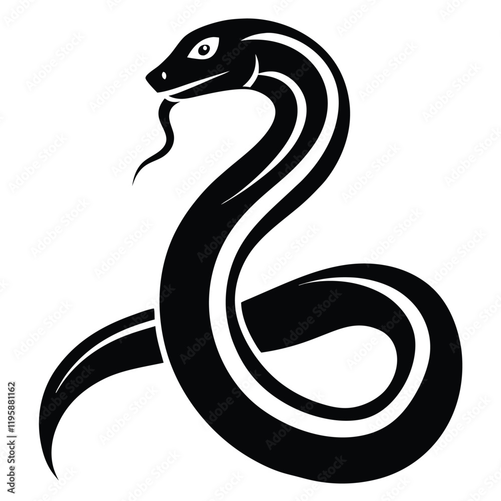 Naklejka premium snake icon, snake vector silhouette, curved snake animal design illustration, black reptile graphic symbol, dangerous wild snake outline logo 