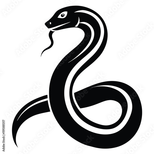 snake icon, snake vector silhouette, curved snake animal design illustration, black reptile graphic symbol, dangerous wild snake outline logo  
