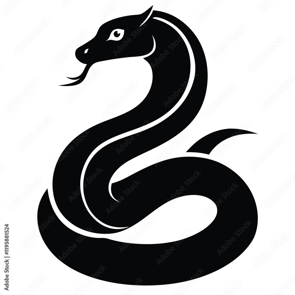 Fototapeta premium snake icon, snake vector silhouette, curved snake animal design illustration, black reptile graphic symbol, dangerous wild snake outline logo 