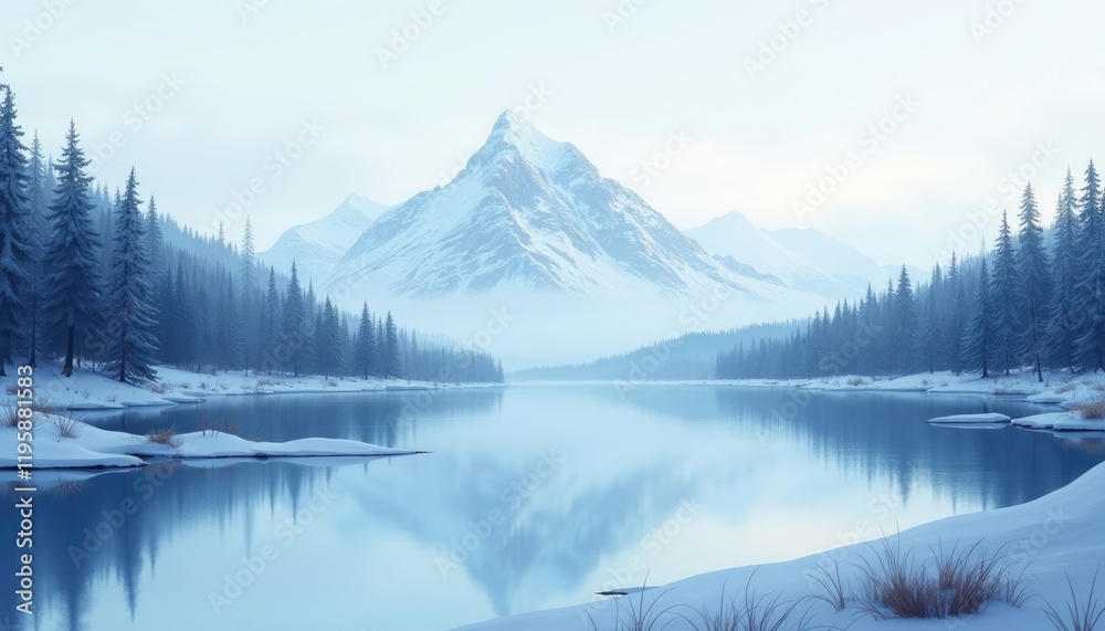 4K HD Wallpaper of A snowy mountain reflected in a still lake. Anime Background. HD Backgrounds 4K HD Wallpaper of A snowy mountain reflected in a still lake. Anime Background. HD Backgrounds