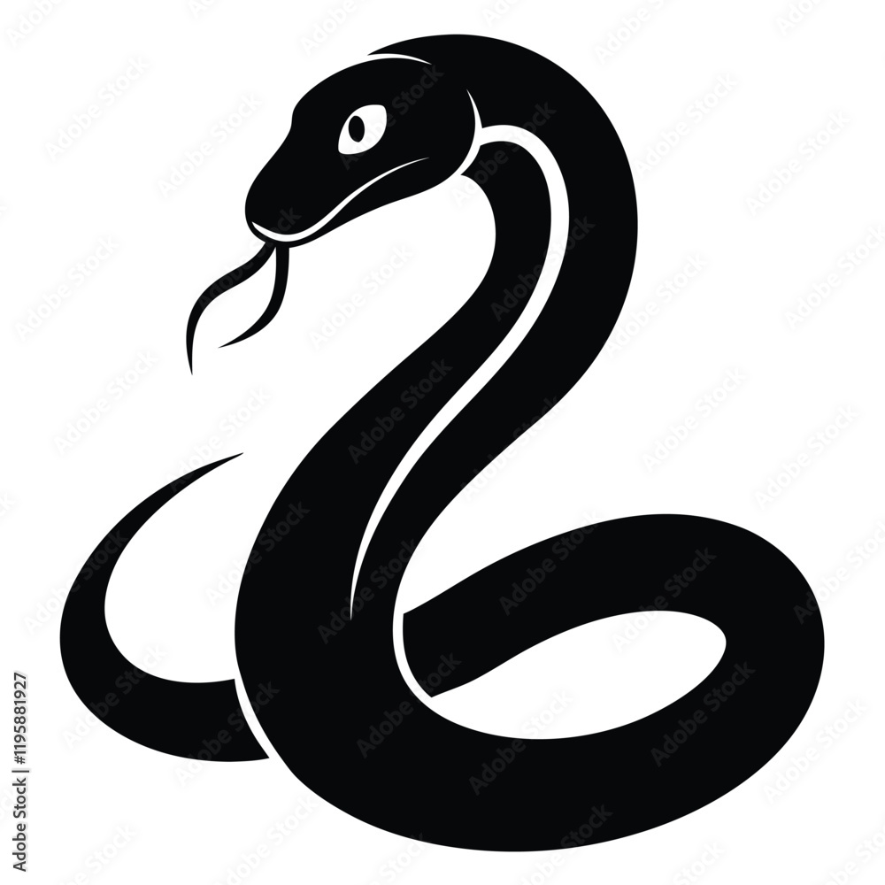 Naklejka premium snake icon, snake vector silhouette, curved snake animal design illustration, black reptile graphic symbol, dangerous wild snake outline logo