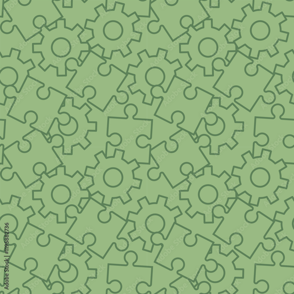 Cogwheel and puzzle green seamless pattern Cogwheel and puzzle green seamless pattern