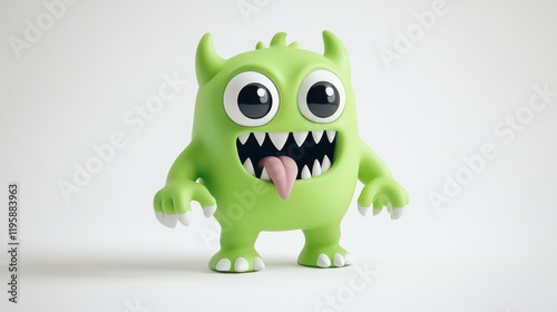 A cute, green, cartoon monster with big eyes and a playful expression stands against a clean backdrop, embodying a fun Halloween theme. photo