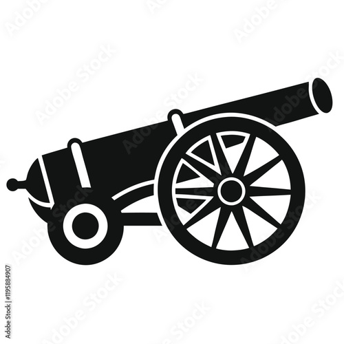 cannon vector silhouette illustration, black cannon icon design, vintage battle weapon silhouette vector, 
isolated historic artillery graphic, revolutionary war symbol illustration  
