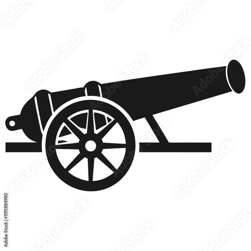 cannon vector silhouette illustration, black cannon icon design, vintage battle weapon silhouette vector, 
isolated historic artillery graphic, revolutionary war symbol illustration  
