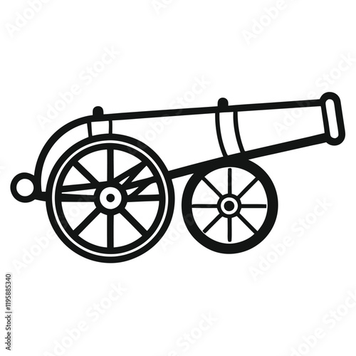 cannon vector silhouette illustration, black cannon icon design, vintage battle weapon silhouette vector, 
isolated historic artillery graphic, revolutionary war symbol illustration  
