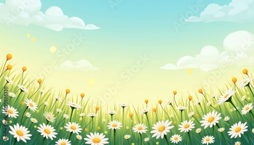4K HD Wallpaper of A serene meadow filled with colorful daisies. Anime Background. HD Backgrounds