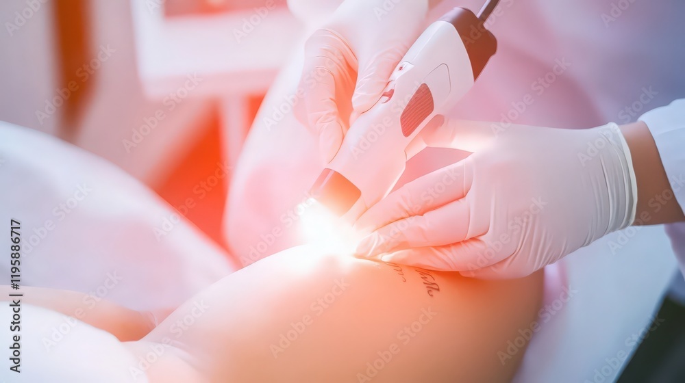 A woman is getting a tattoo on her leg A woman is getting a tattoo on her leg