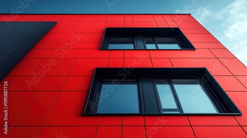 Black and red building towering skyward
