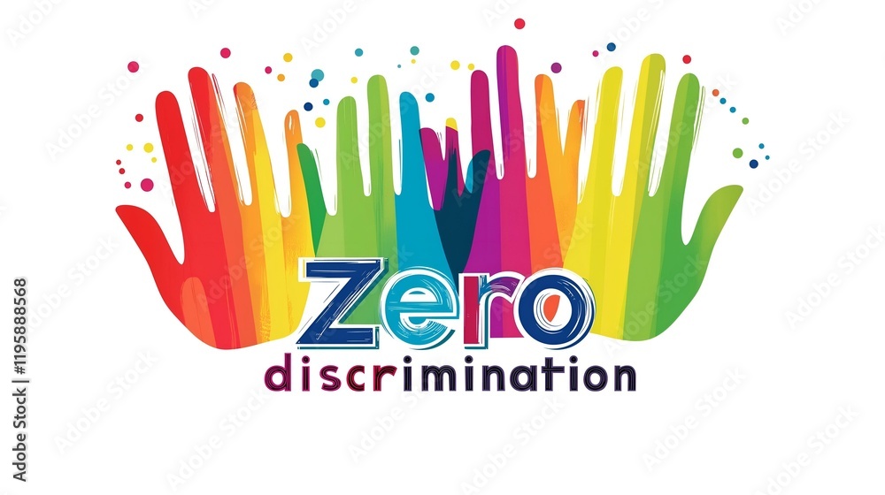 Colorful hands illustration promoting zero discrimination and equality