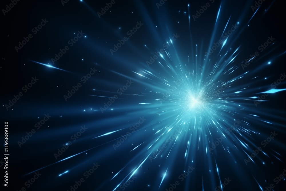 Fototapeta premium Radiant starburst with glowing blue light and streaks in a deep space backdrop