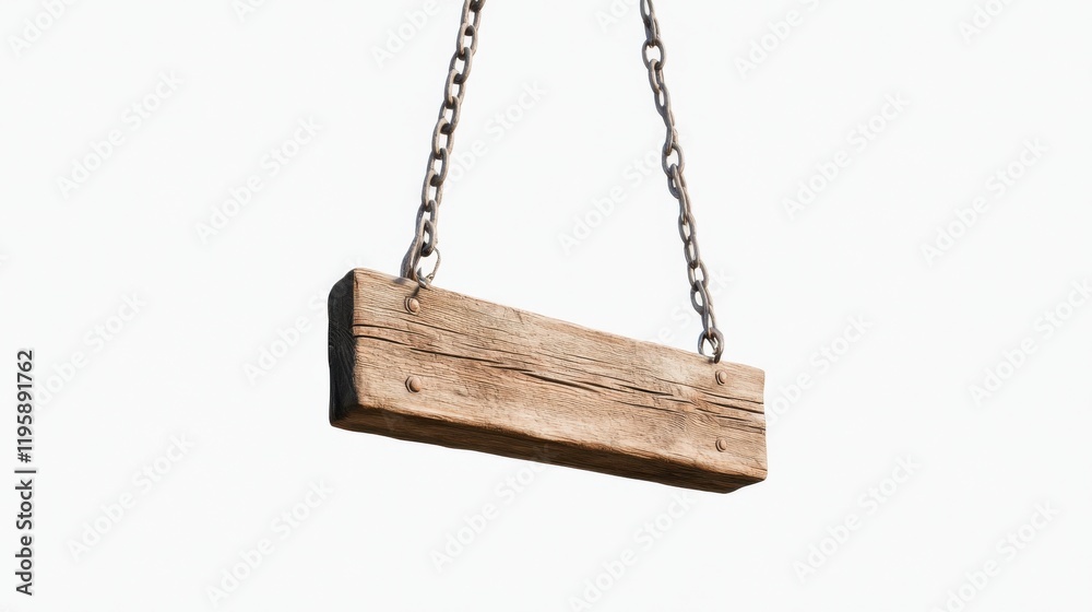 A medieval wooden sign hangs from two metal chains, showcasing rustic craftsmanship against a plain background. A medieval wooden sign hangs from two metal chains, showcasing rustic craftsmanship against a plain background.