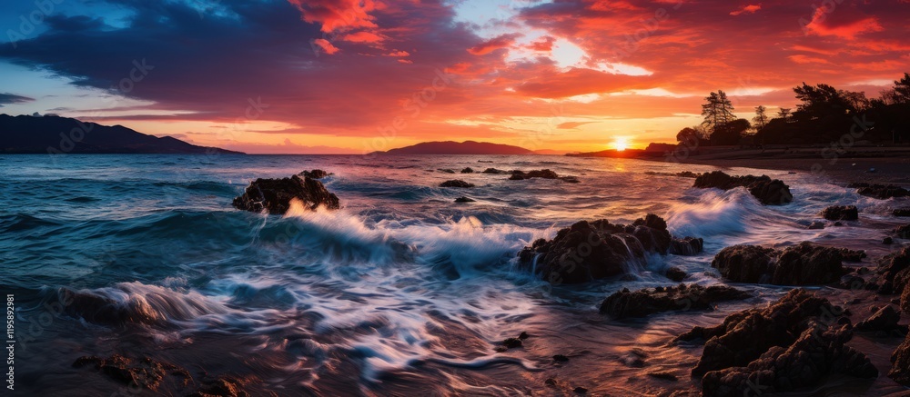 Beautiful seascape at sunset. Panoramic view. Beautiful seascape at sunset. Panoramic view.