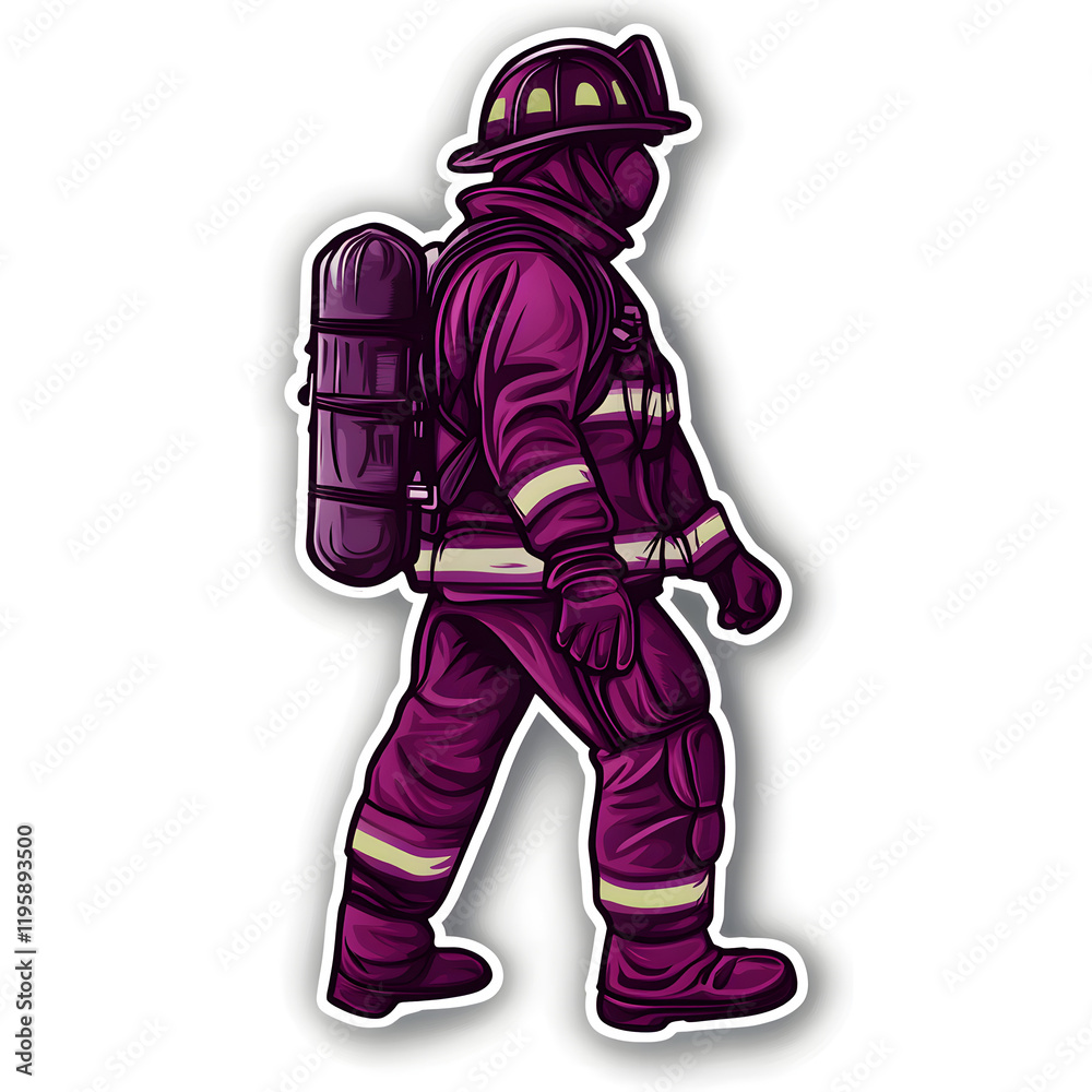 Modern Minimal Purple Firefighter Sticker on White Background Modern Minimal Purple Firefighter Sticker on White Background