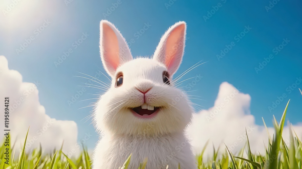 Obraz premium A rabbit is smiling and looking at the camera