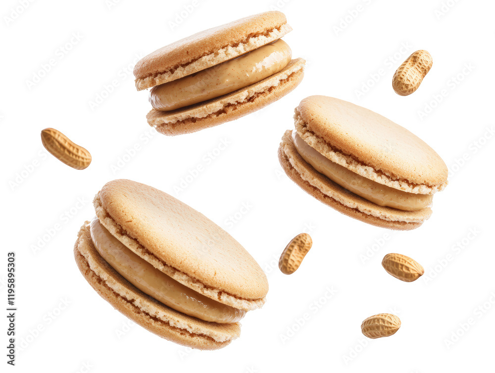 Isolated Peanut Butter Macarons with Peanuts Isolated Peanut Butter Macarons with Peanuts