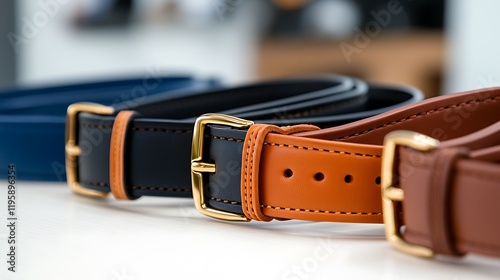 Collection of Leather Belts with Gold Buckles