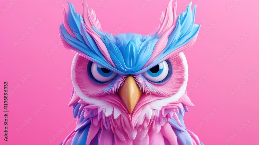 A vibrant owl illustration using splash painting techniques exhibits vivid pink and blue hues on a soft pink background, creating a captivating and energetic look. A vibrant owl illustration using splash painting techniques exhibits vivid pink and blue hues on a soft pink background, creating a captivating and energetic look.