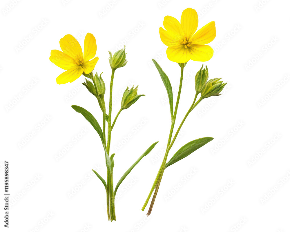 Fototapeta premium Isolated Yellow Flowers with Green Leaves and Stems