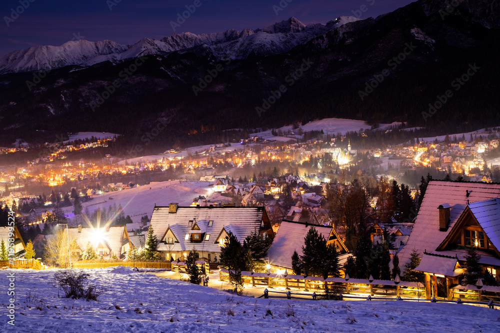 Εκτύπωση καμβά zakopane and the high Tatras in winter night  Poland