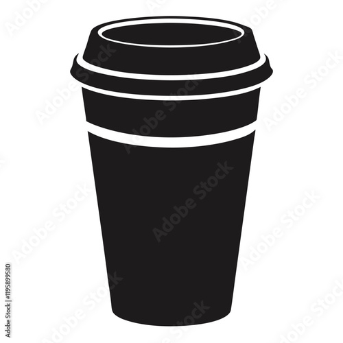 paper coffee cup with lid silhouette icon illustration, disposable coffee cup design, hot drink vector symbol, 
takeaway cup graphic, isolated container outline, morning cafes logo  
