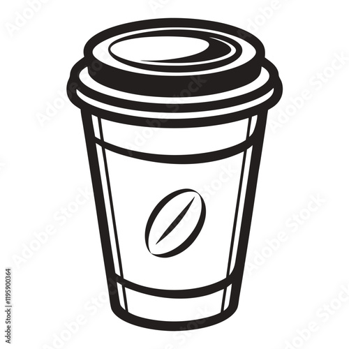paper coffee cup with lid silhouette icon illustration, disposable coffee cup design, hot drink vector symbol, 
takeaway cup graphic, isolated container outline, morning cafes logo  
