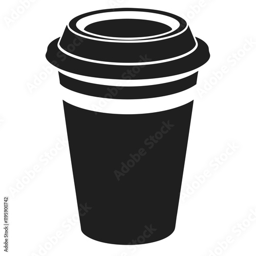 paper coffee cup with lid silhouette icon illustration, disposable coffee cup design, hot drink vector symbol, 
takeaway cup graphic, isolated container outline, morning cafes logo  
